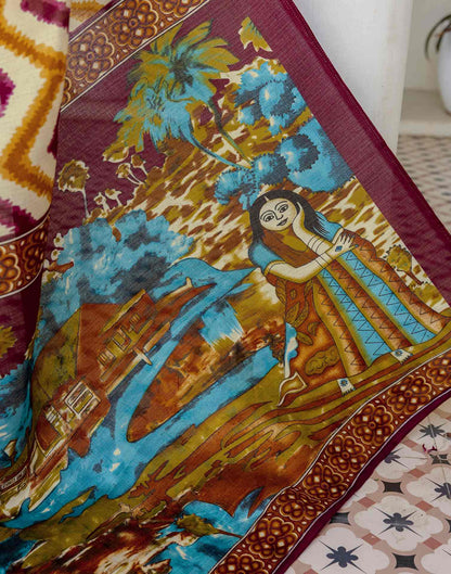 Beige Khadi Printed Saree