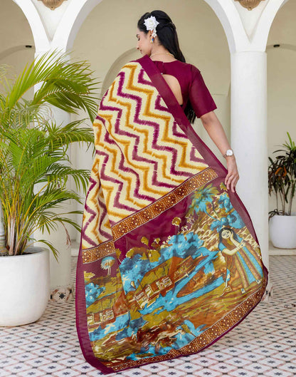 Beige Khadi Printed Saree