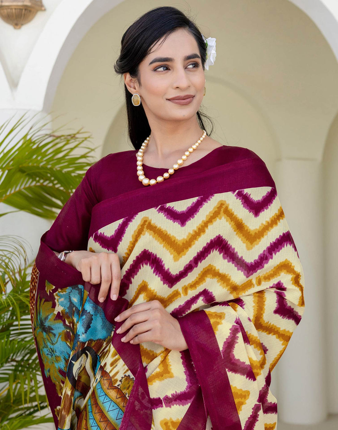 Beige Khadi Printed Saree