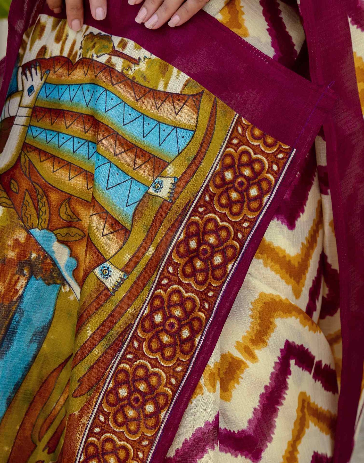 Beige Khadi Printed Saree