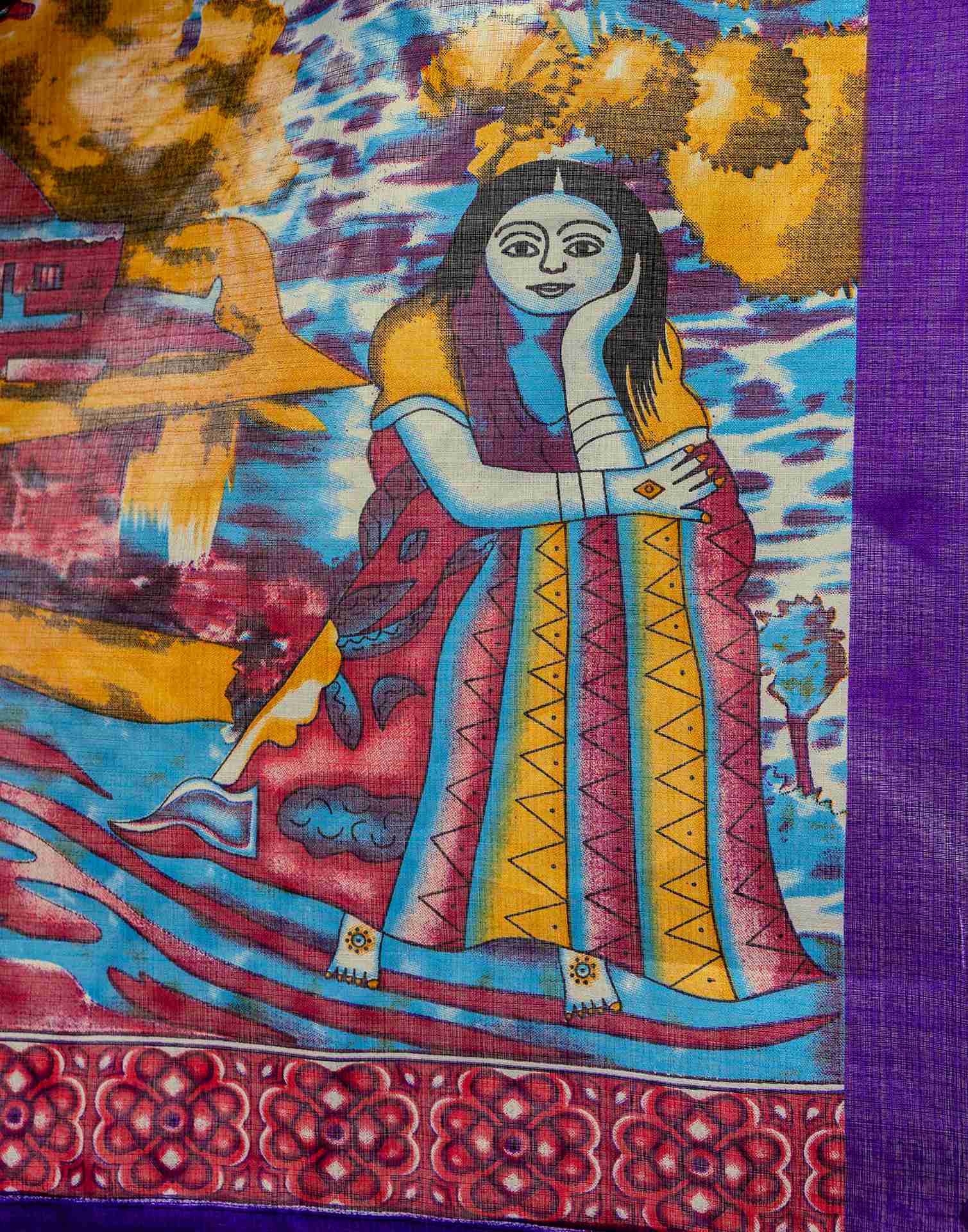 Beige Khadi Printed Saree