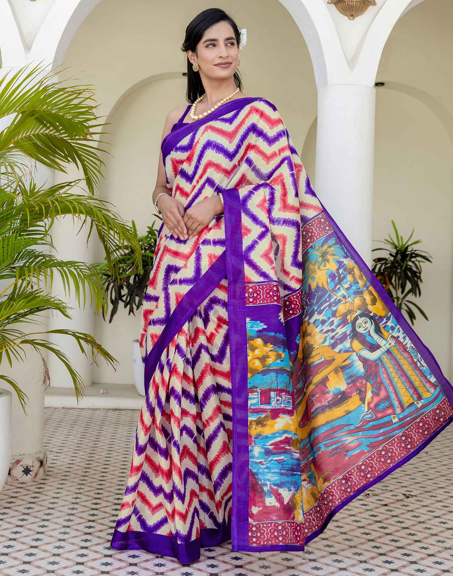 Beige Khadi Printed Saree