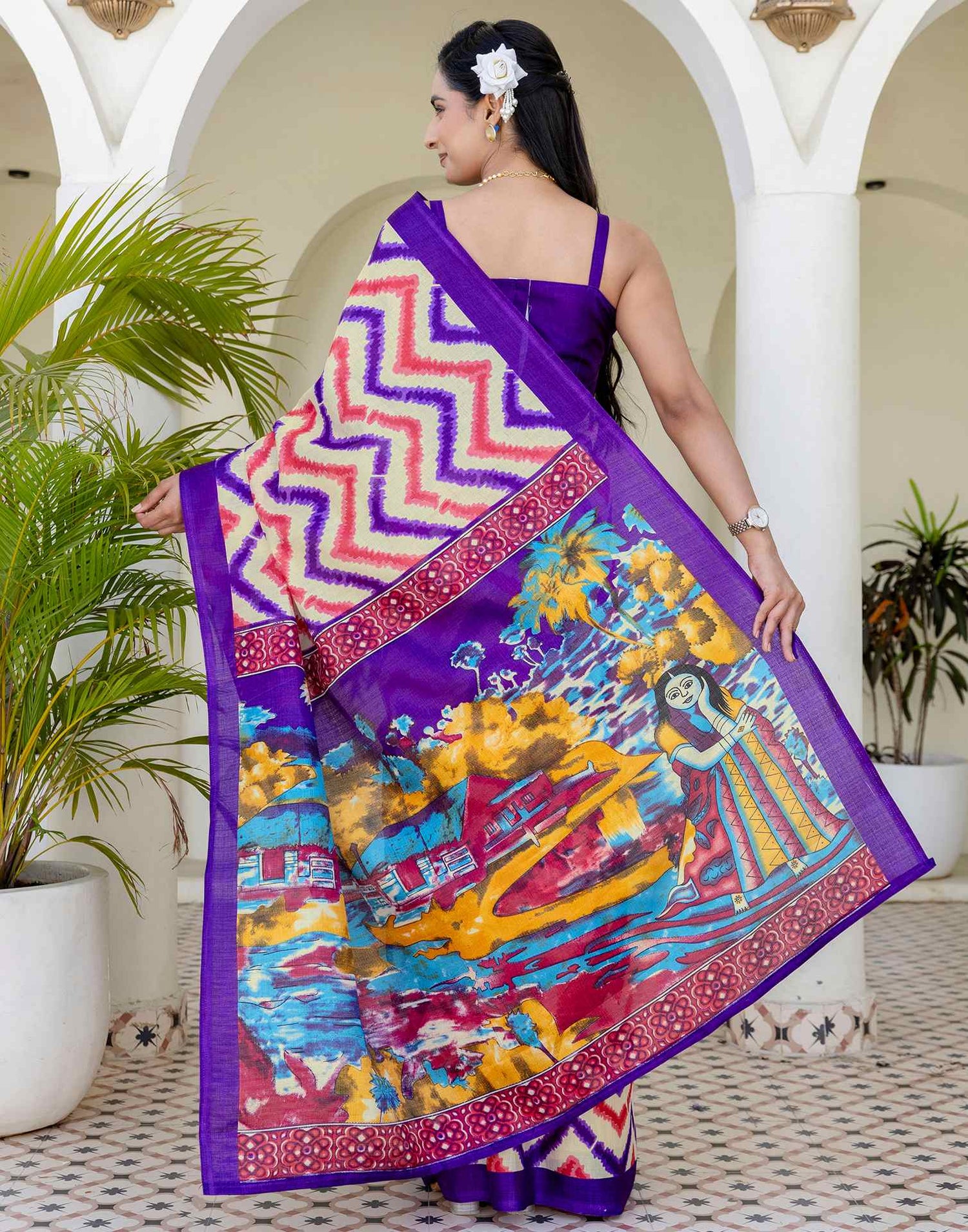 Beige Khadi Printed Saree