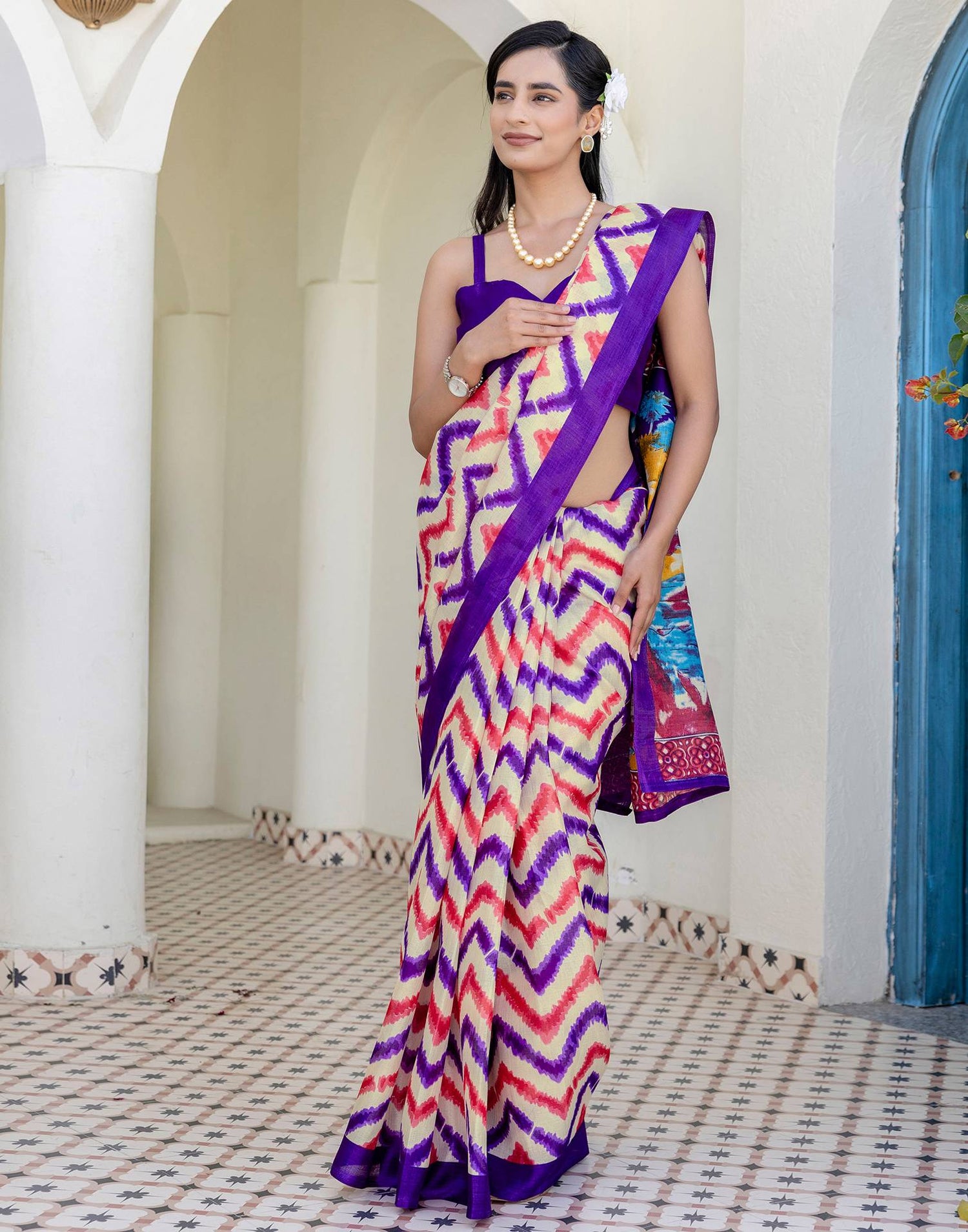 Beige Khadi Printed Saree