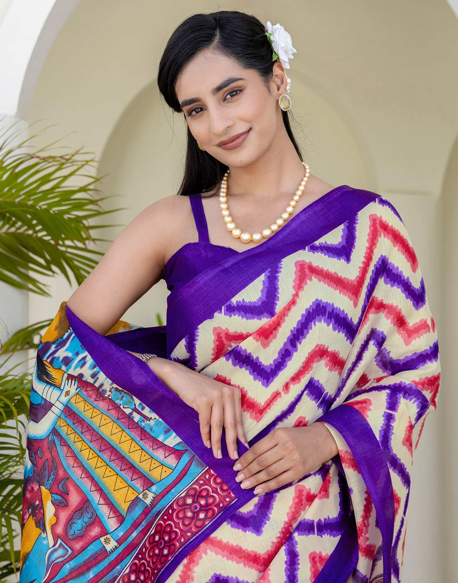 Beige Khadi Printed Saree