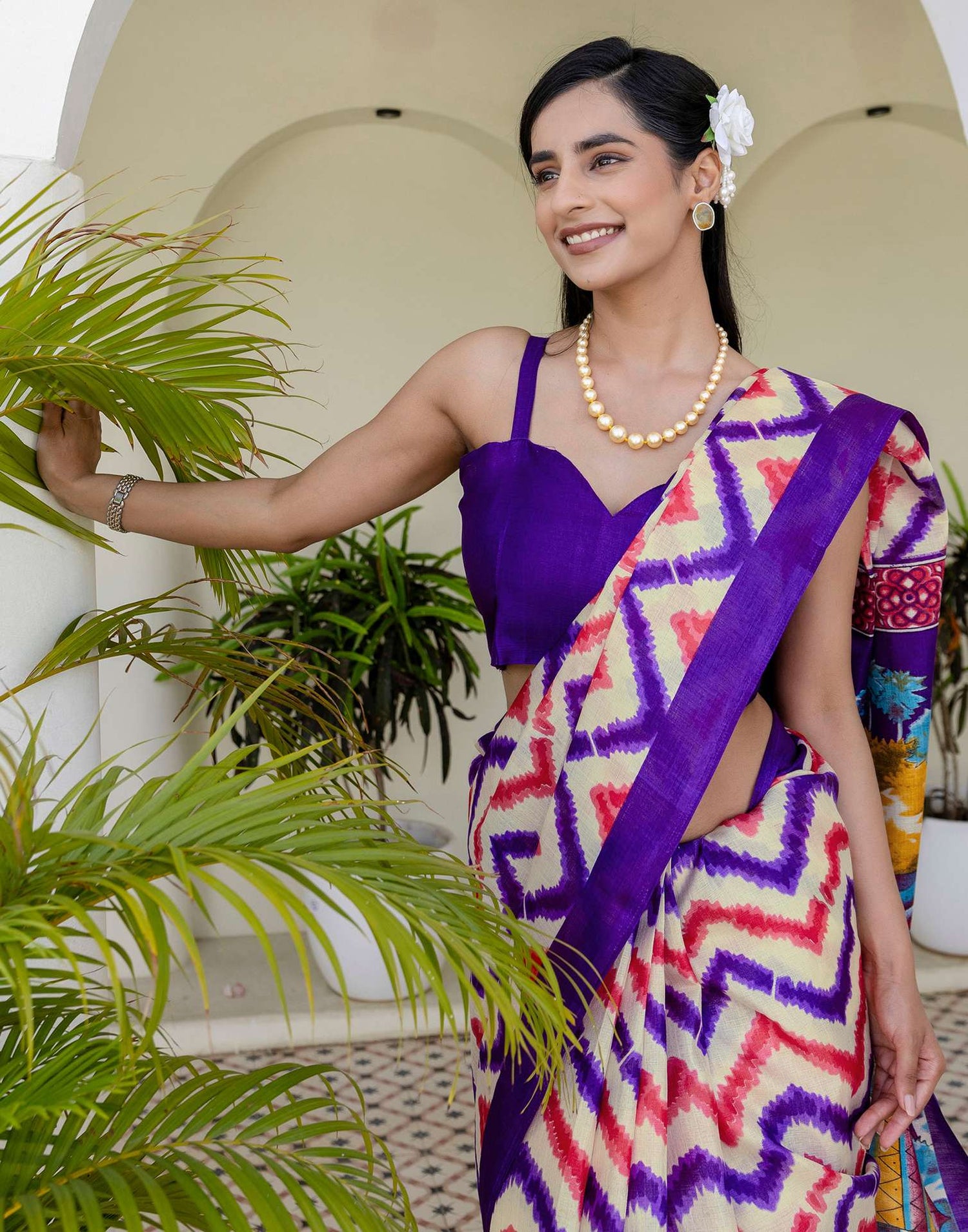 Beige Khadi Printed Saree