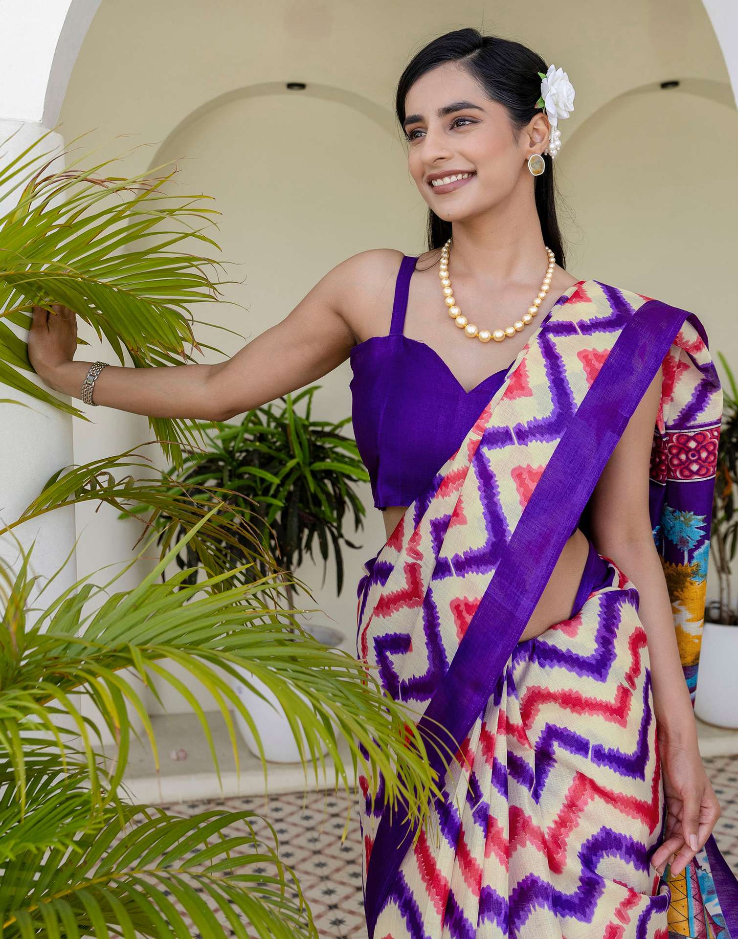 Beige Khadi Printed Saree