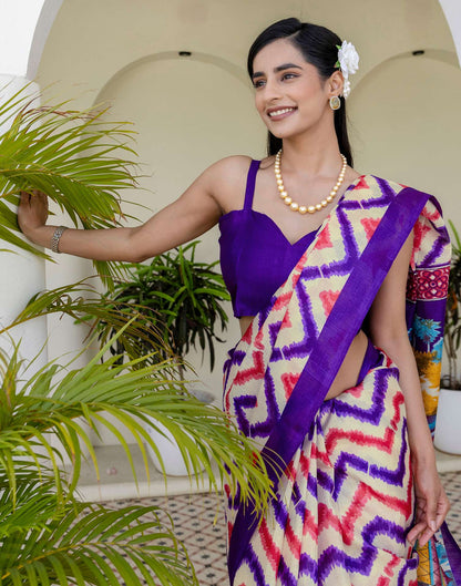 Beige Khadi Printed Saree