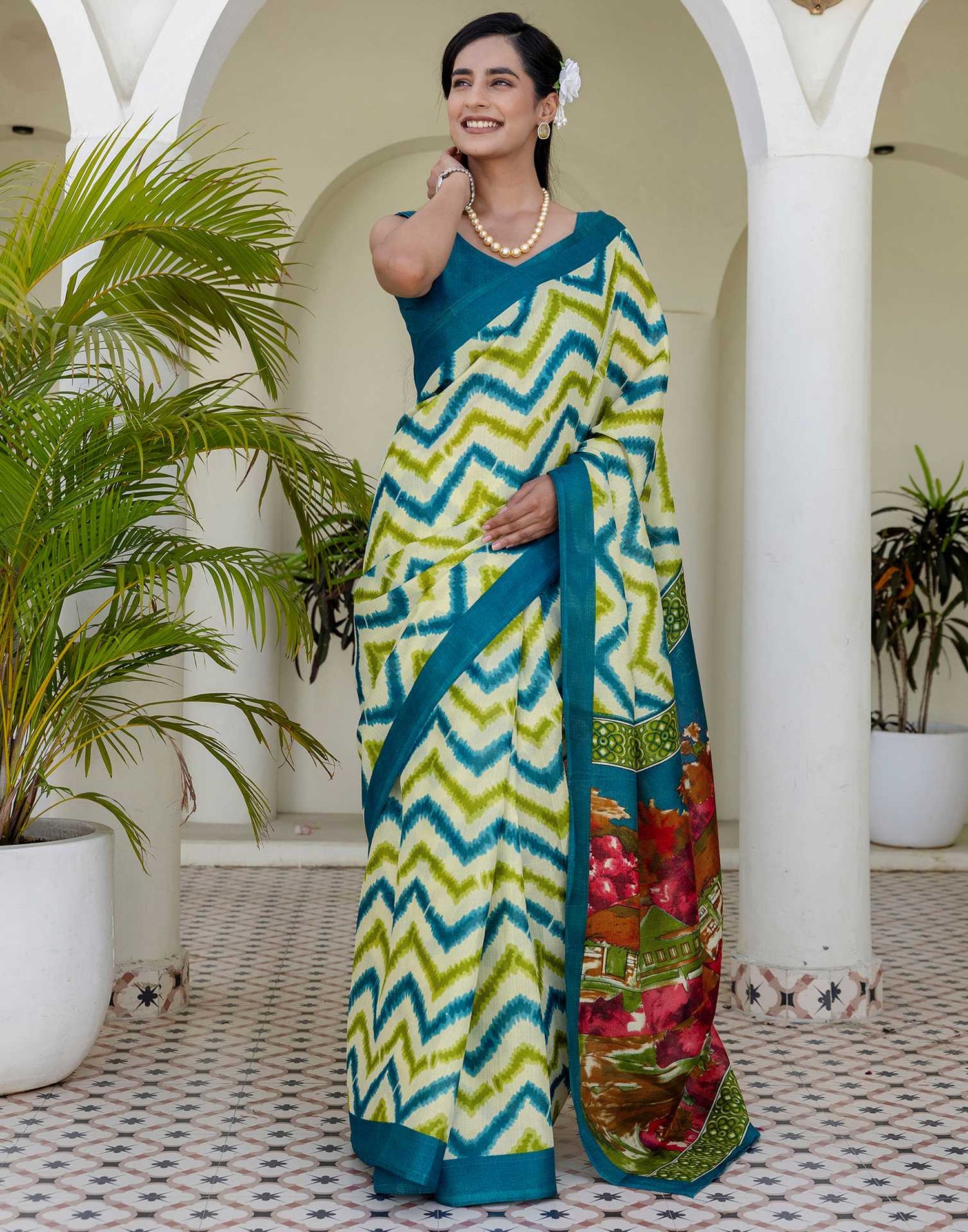 Beige Khadi Printed Saree