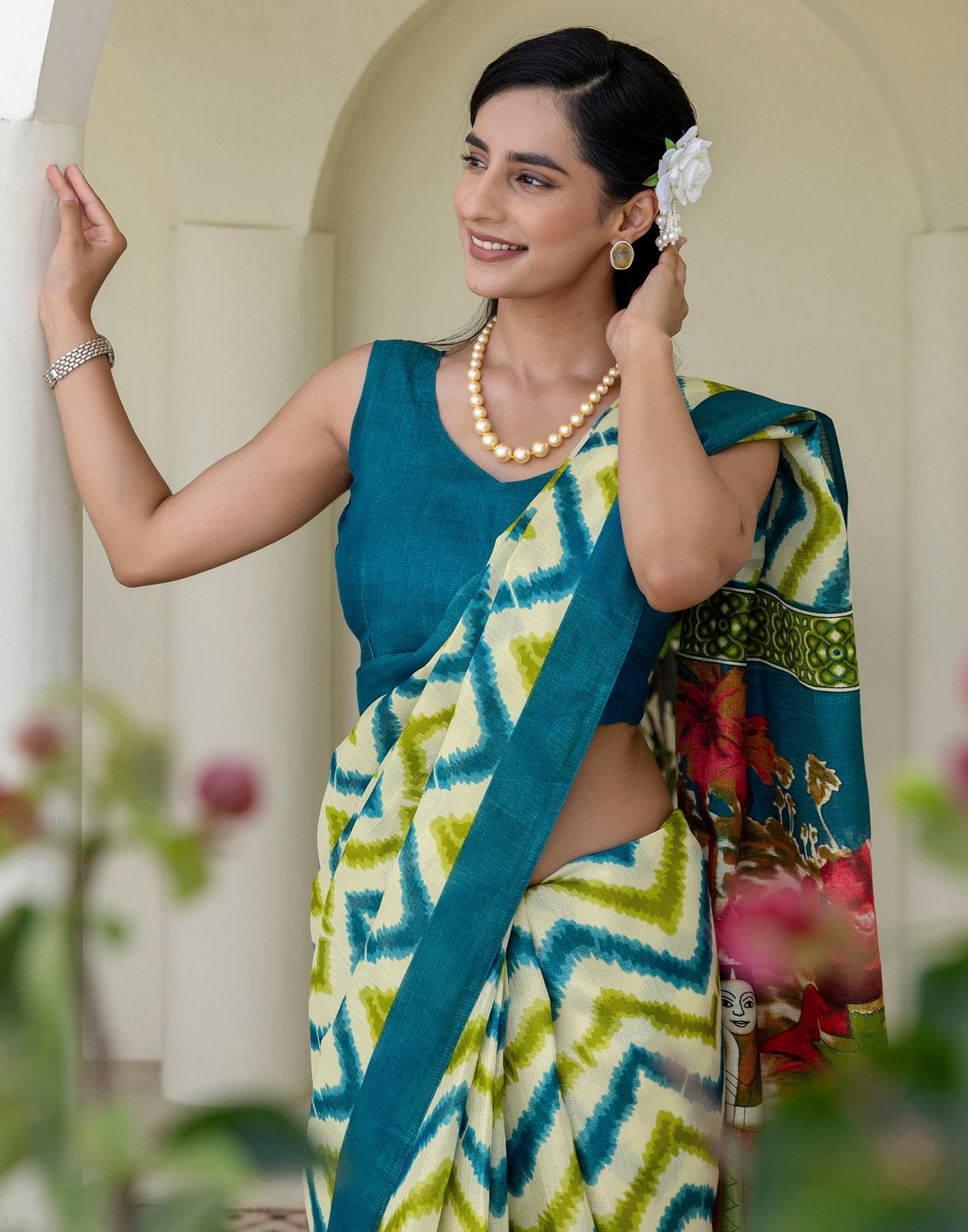 Beige Khadi Printed Saree