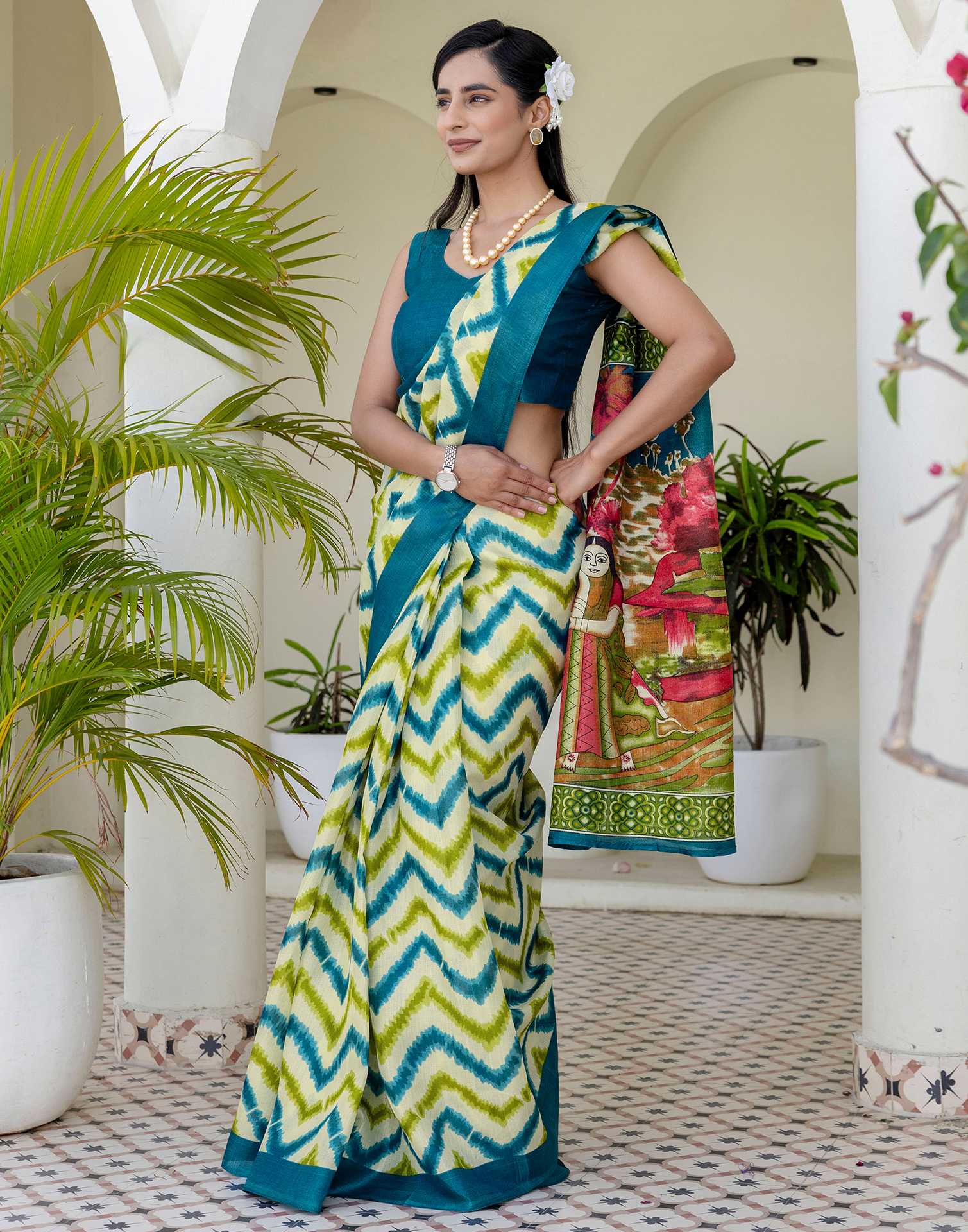 Beige Khadi Printed Saree