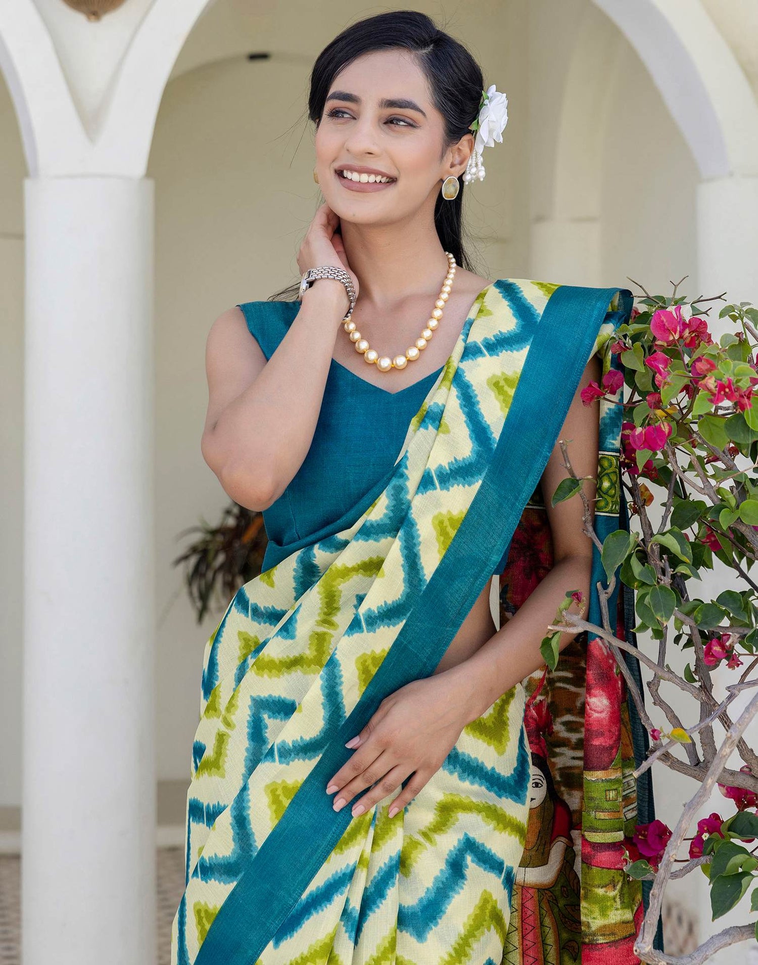 Beige Khadi Printed Saree