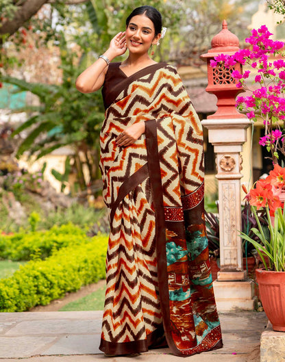 Beige Khadi Printed Saree