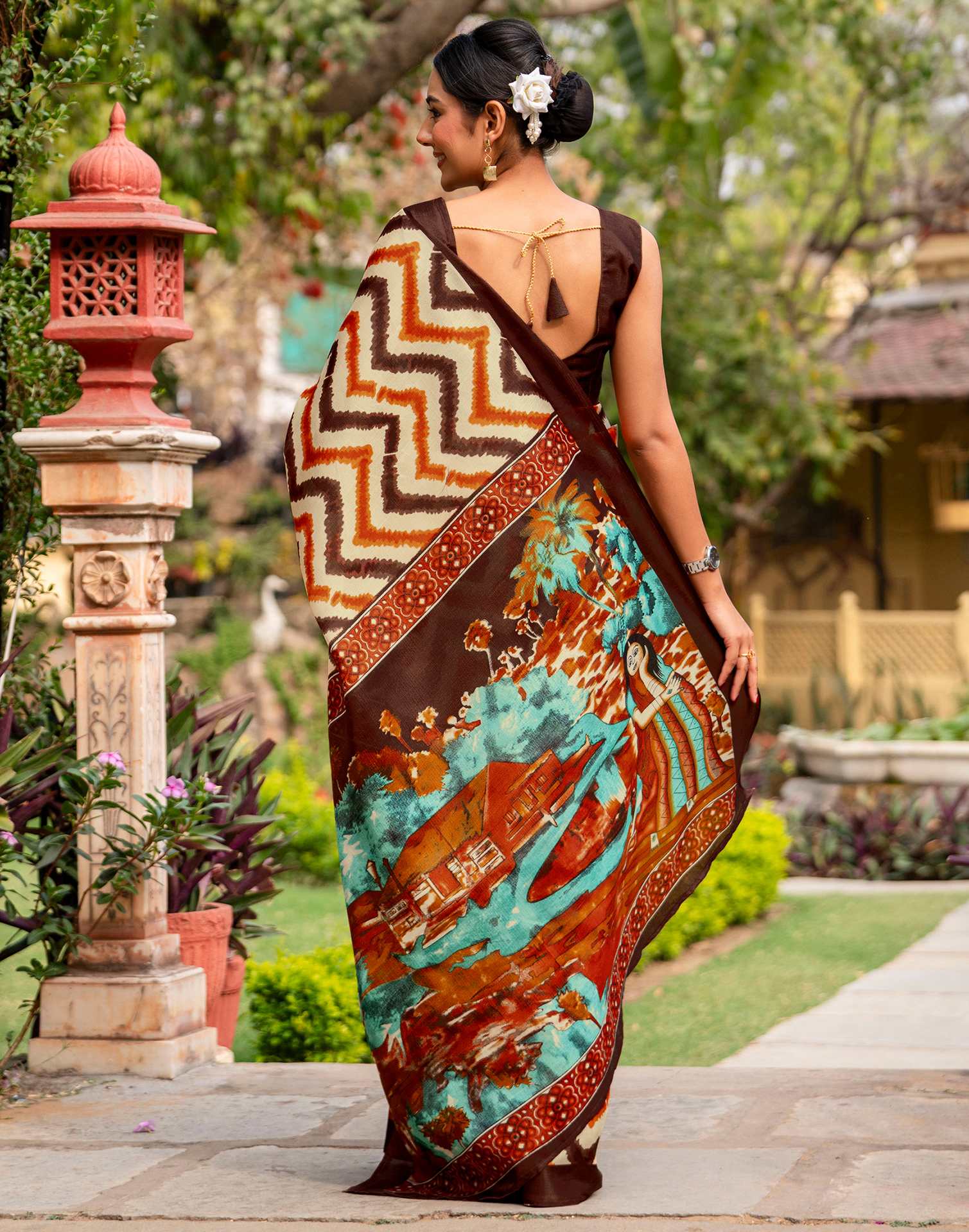 Beige Khadi Printed Saree