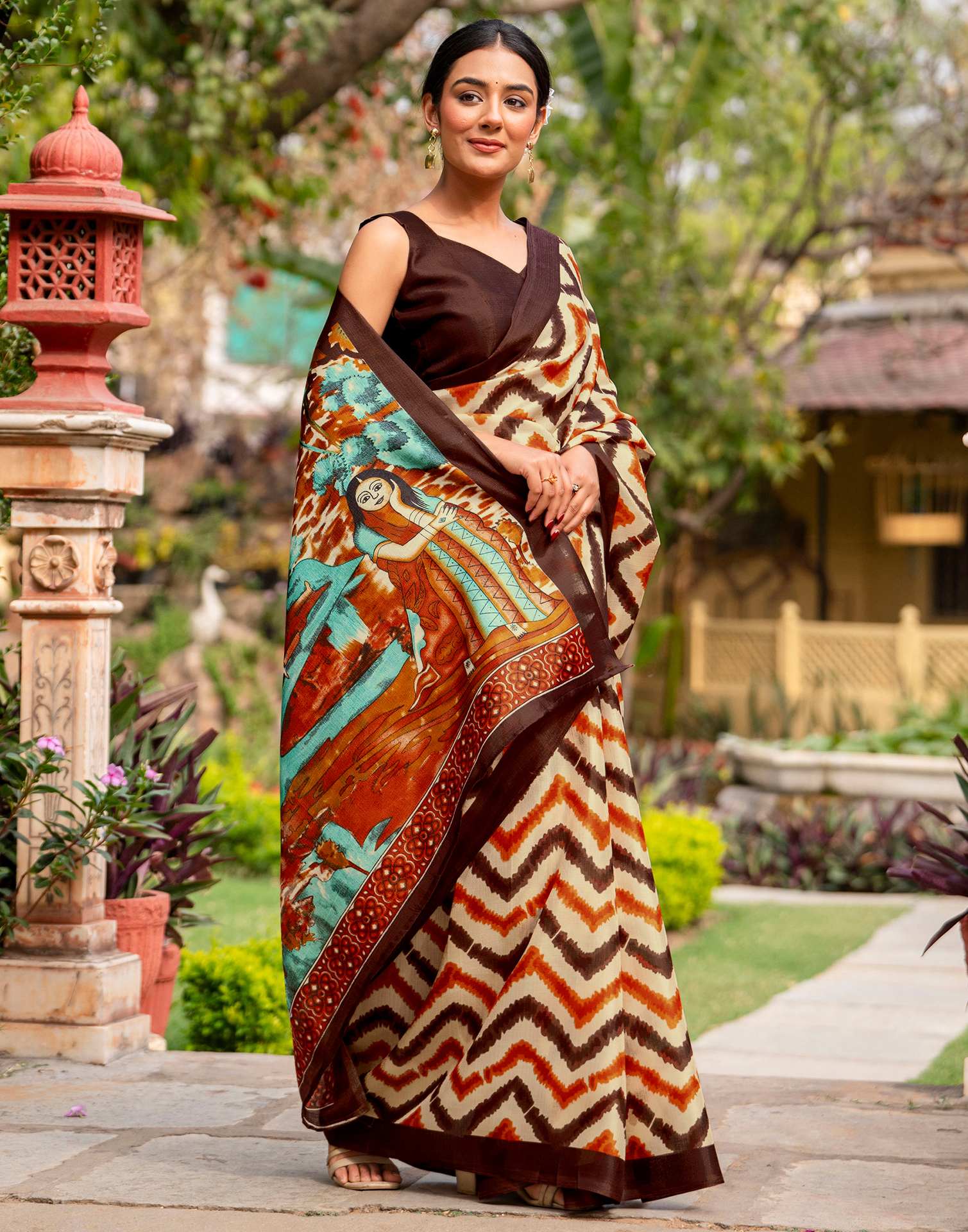 Beige Khadi Printed Saree