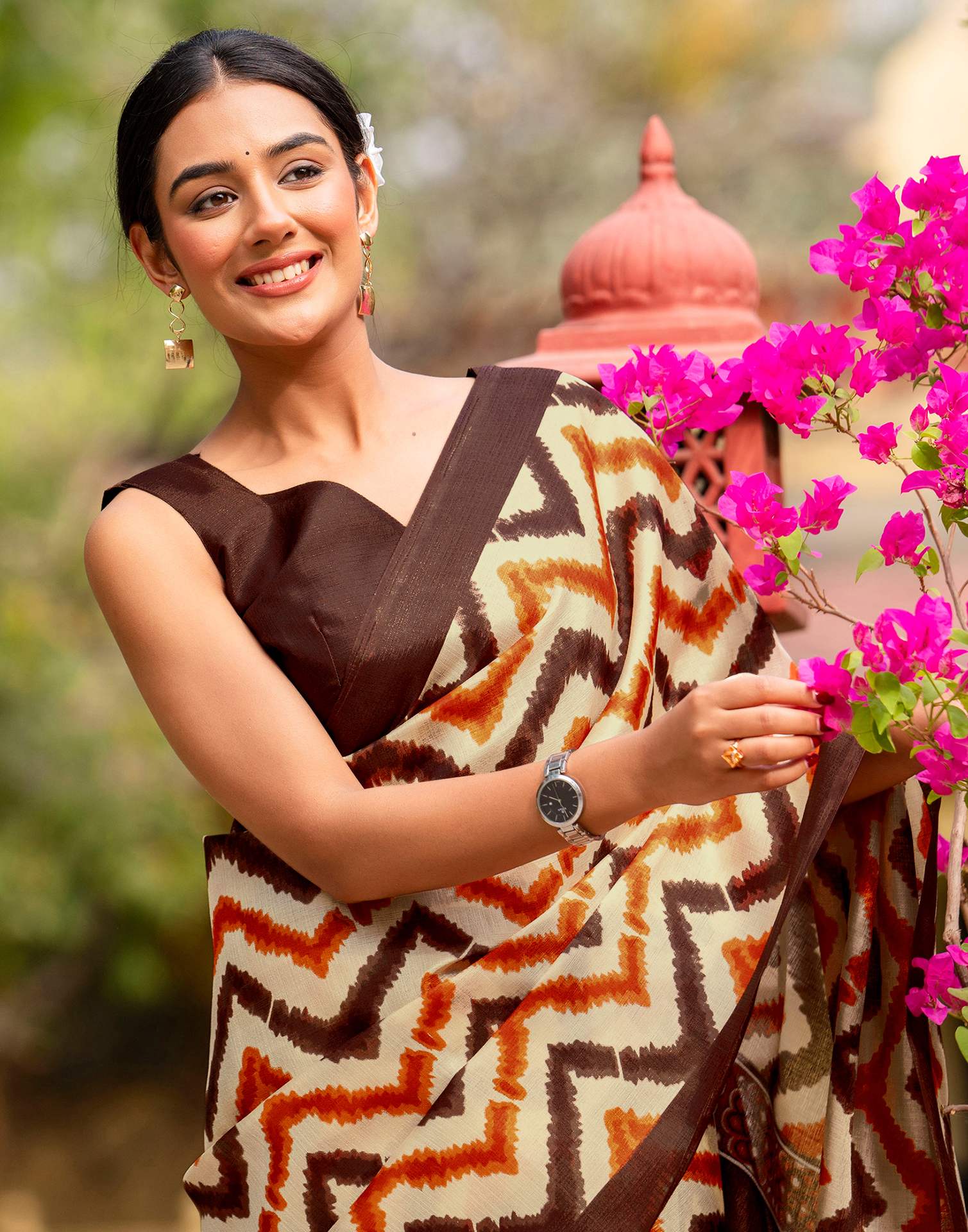 Beige Khadi Printed Saree