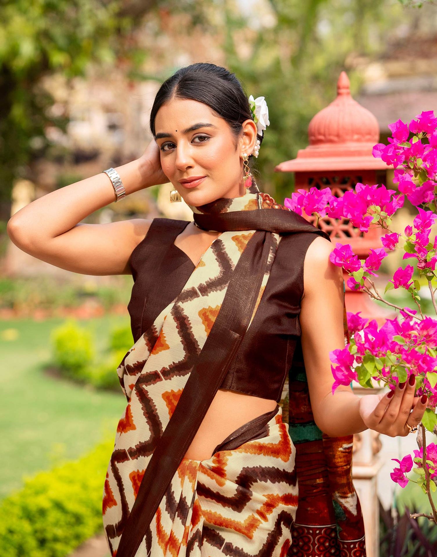 Beige Khadi Printed Saree