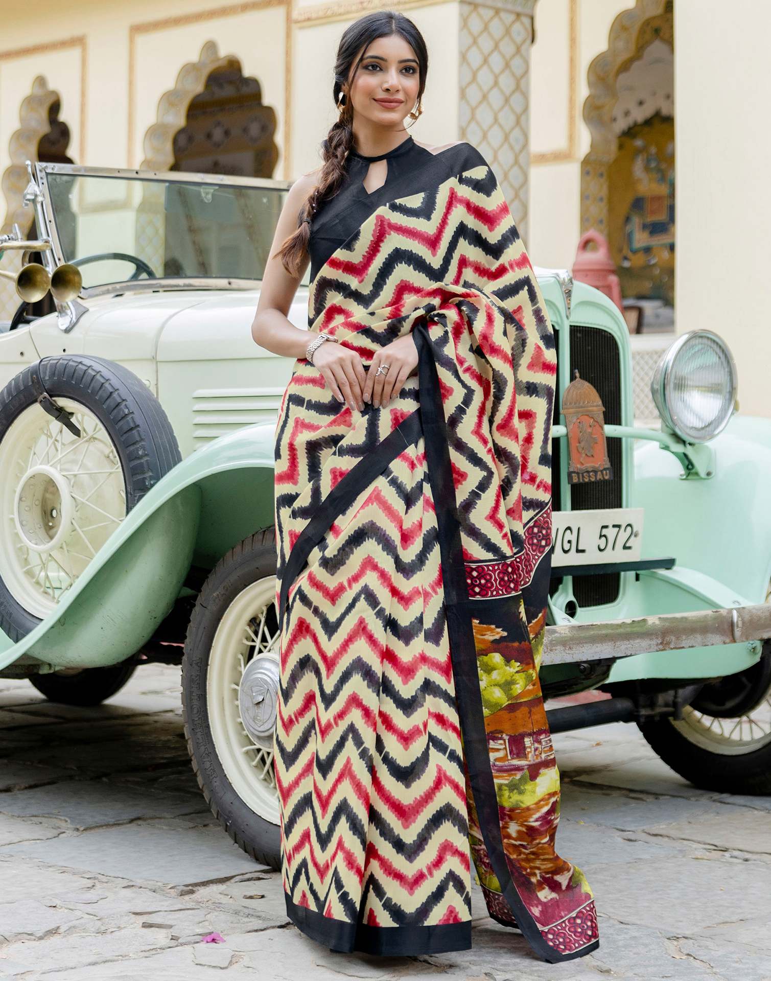 Beige Khadi Printed Saree