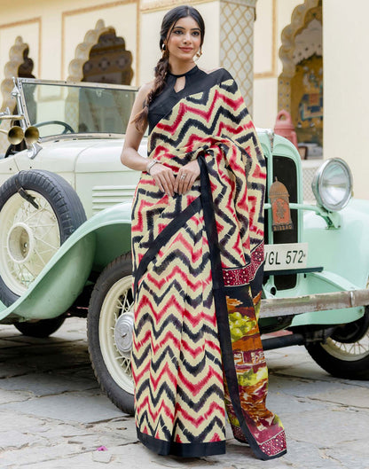 Beige Khadi Printed Saree