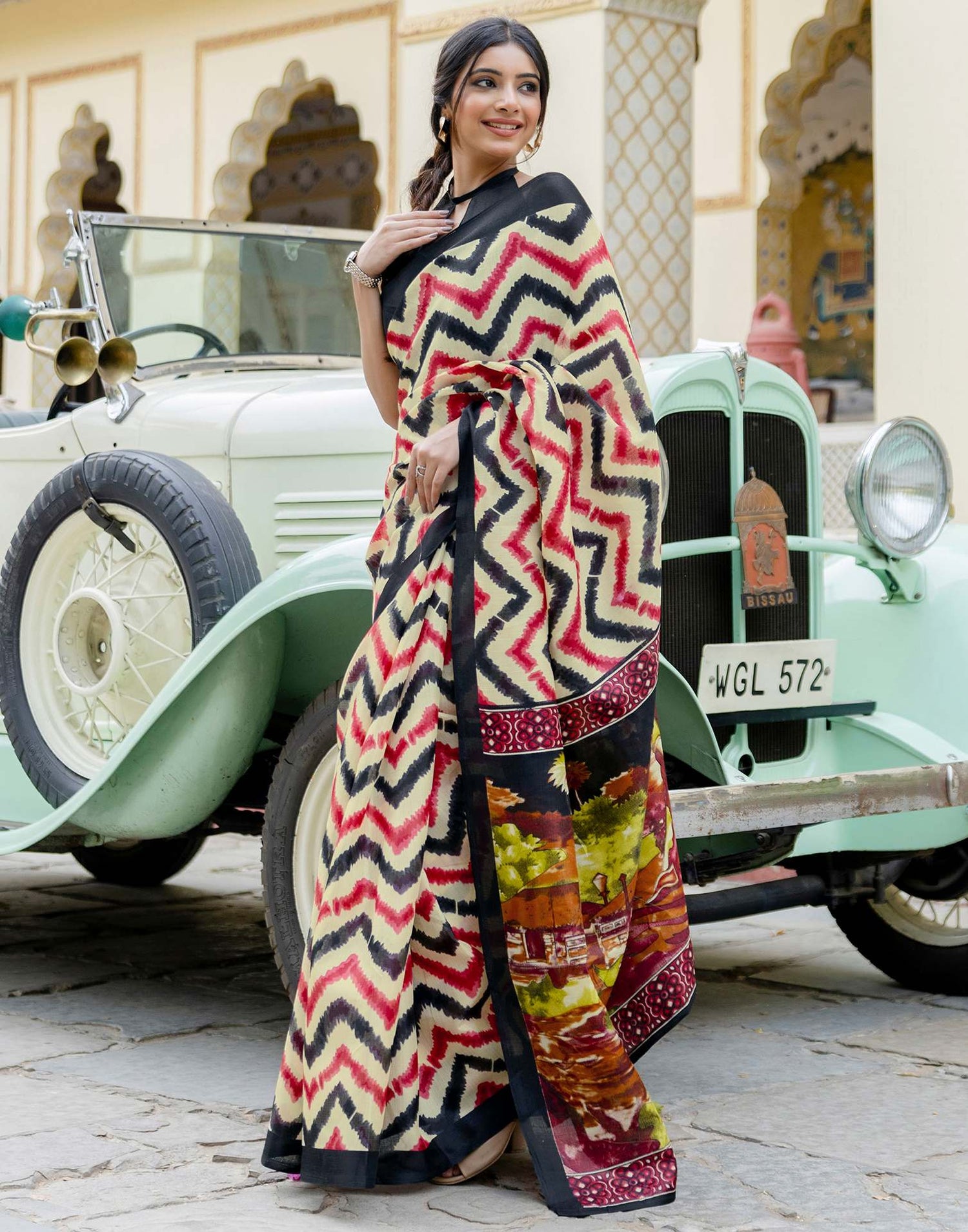 Beige Khadi Printed Saree