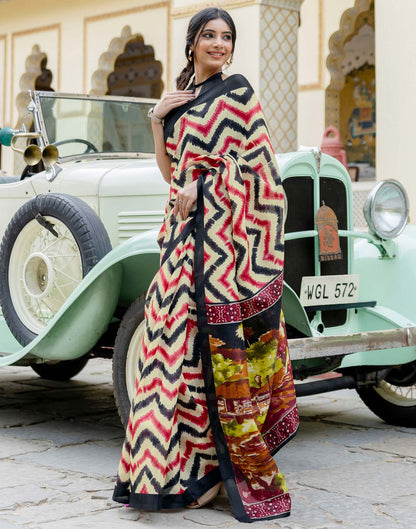 Beige Khadi Printed Saree