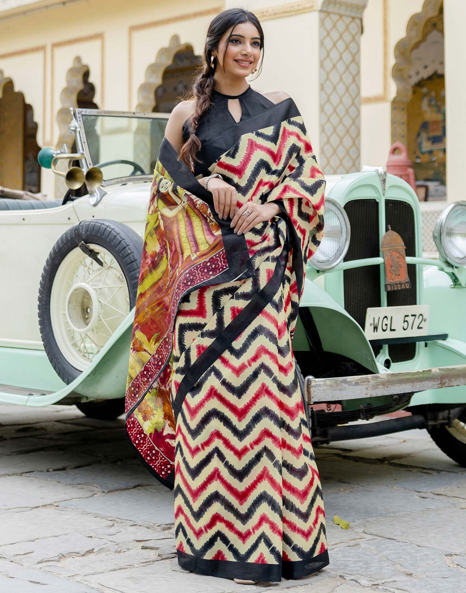 Beige Khadi Printed Saree