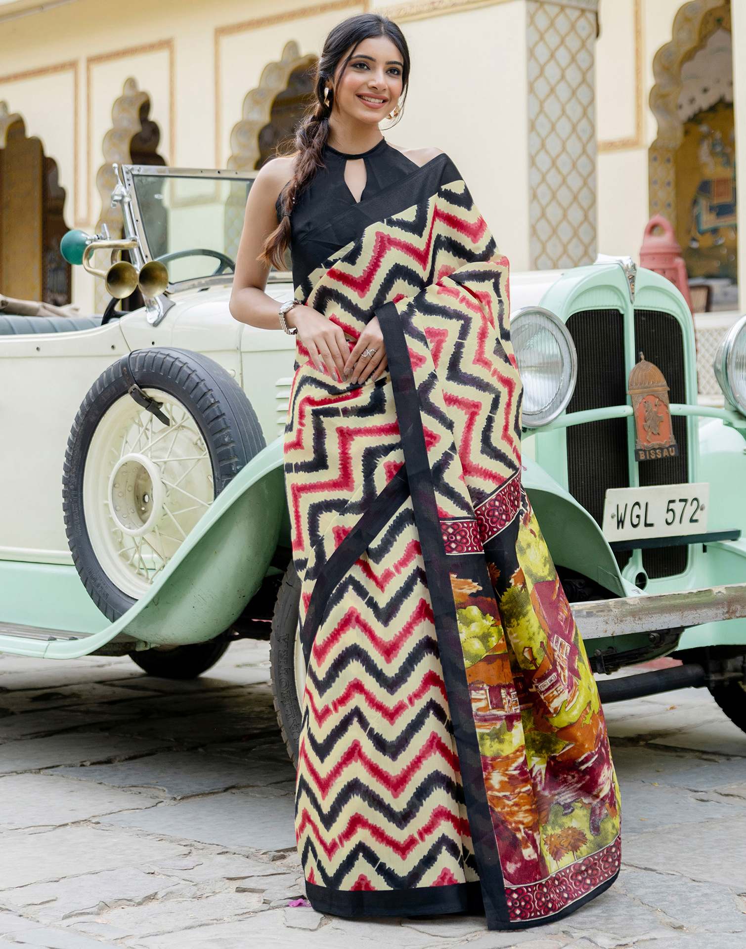 Beige Khadi Printed Saree