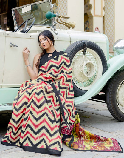 Beige Khadi Printed Saree