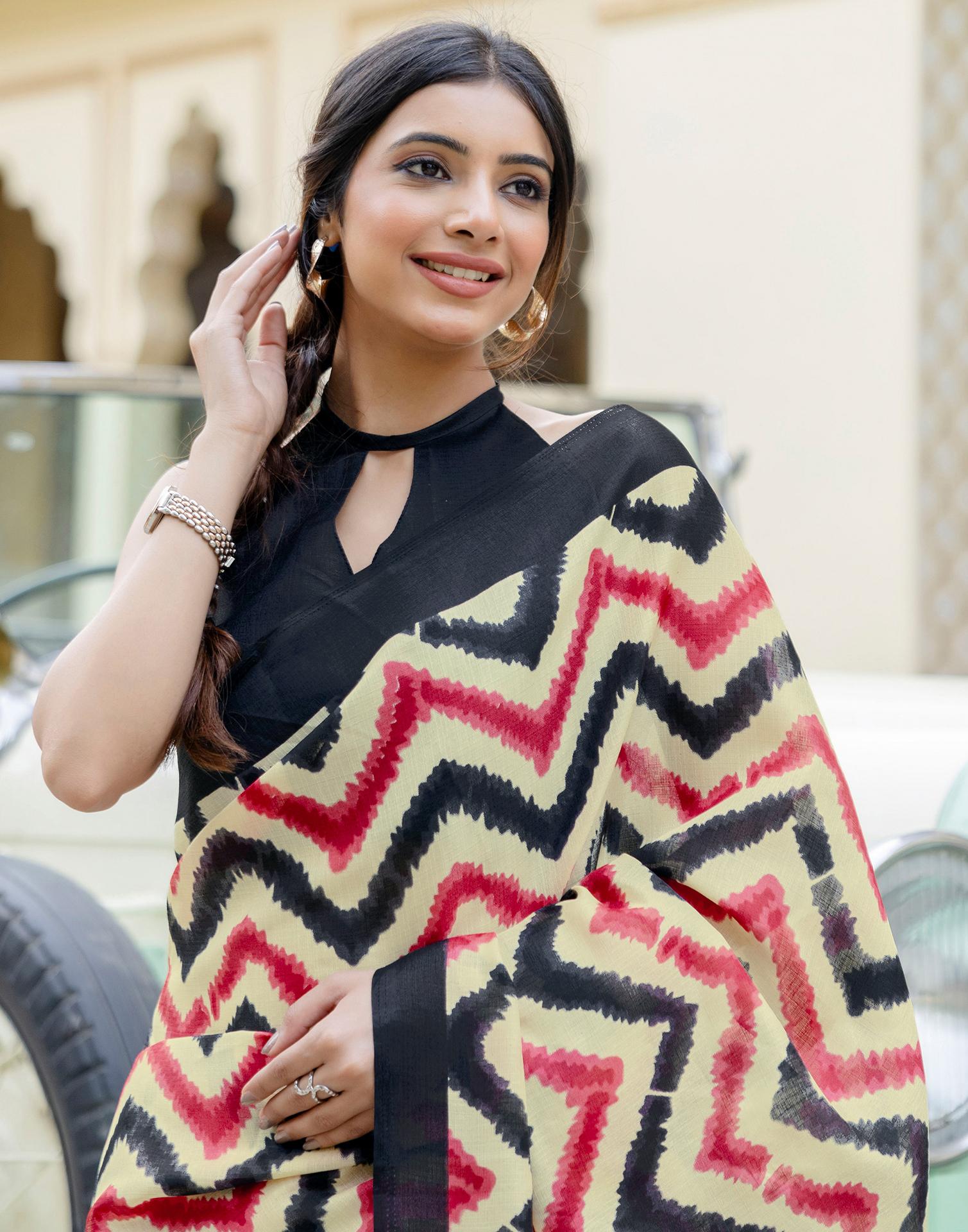 Beige Khadi Printed Saree