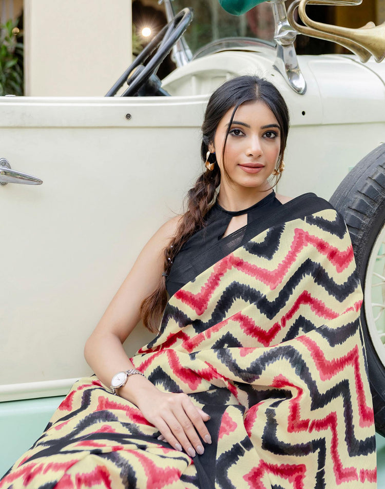 Beige Khadi Printed Saree
