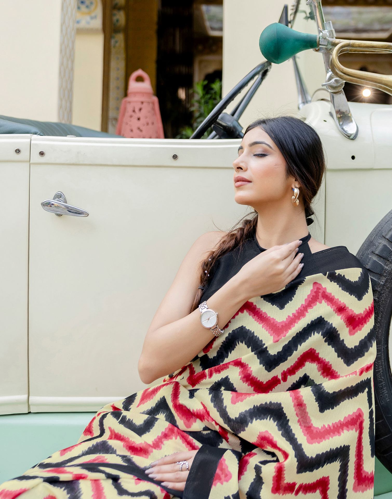 Beige Khadi Printed Saree