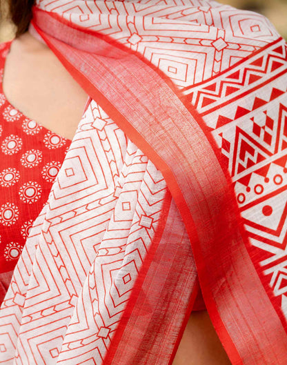 White Linen Printed Saree