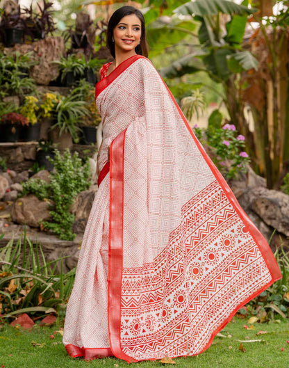 White Linen Printed Saree