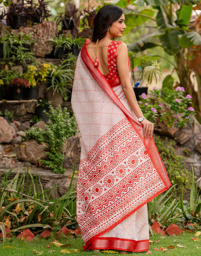 White Linen Printed Saree
