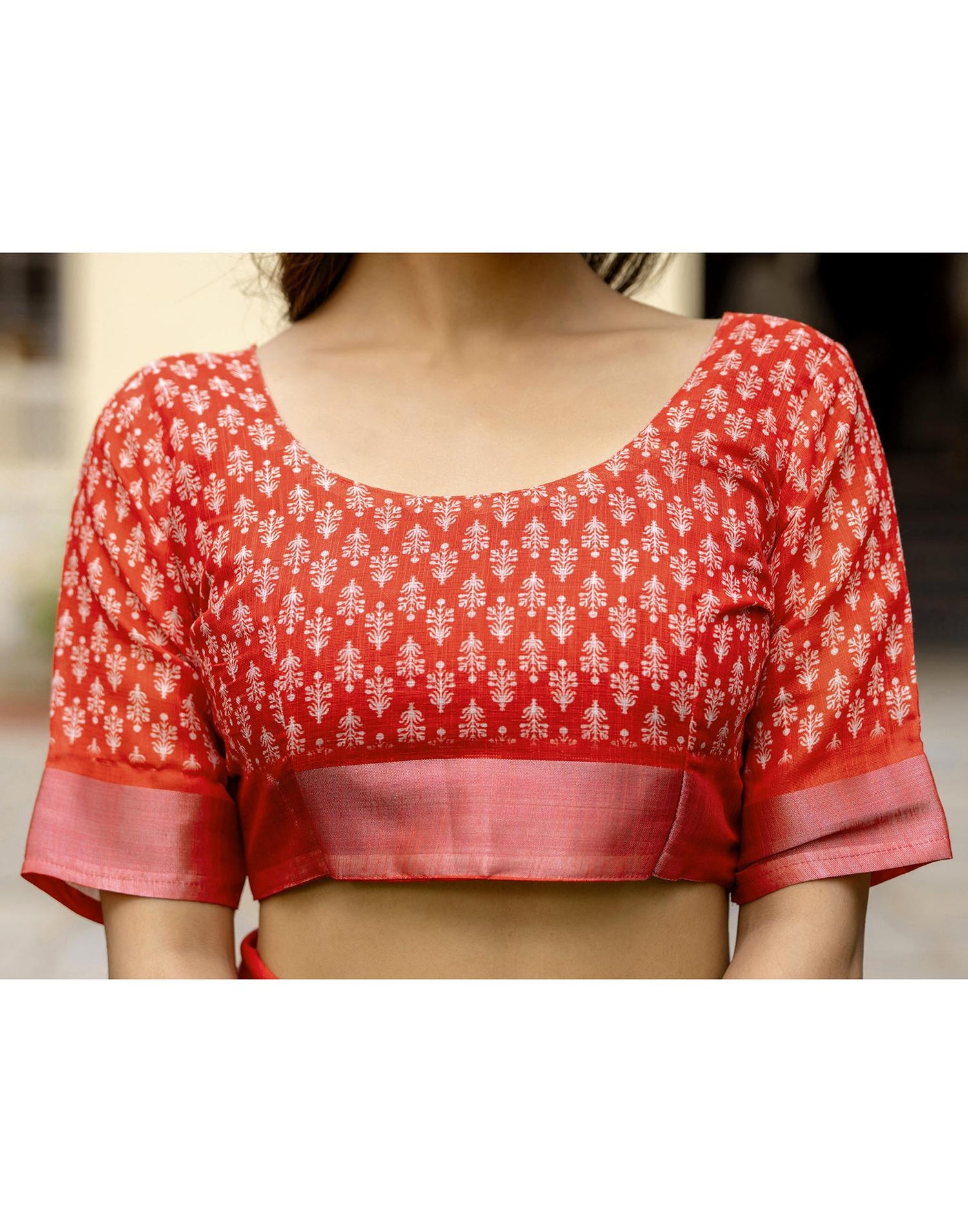 Red Linen Printed Saree