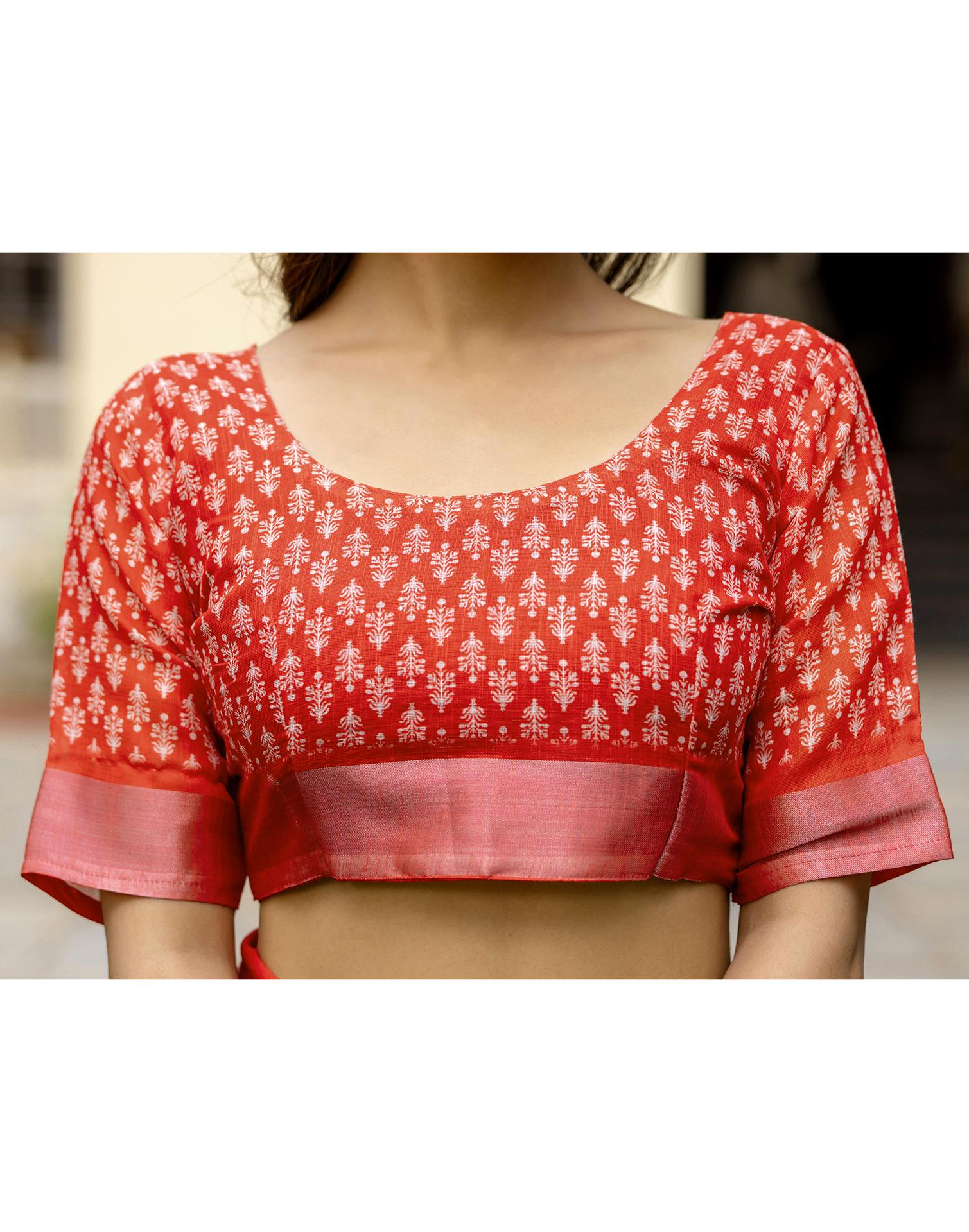 Red Linen Printed Saree