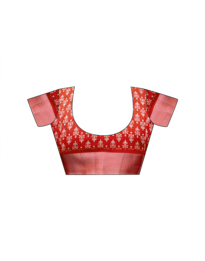 Red Linen Printed Saree