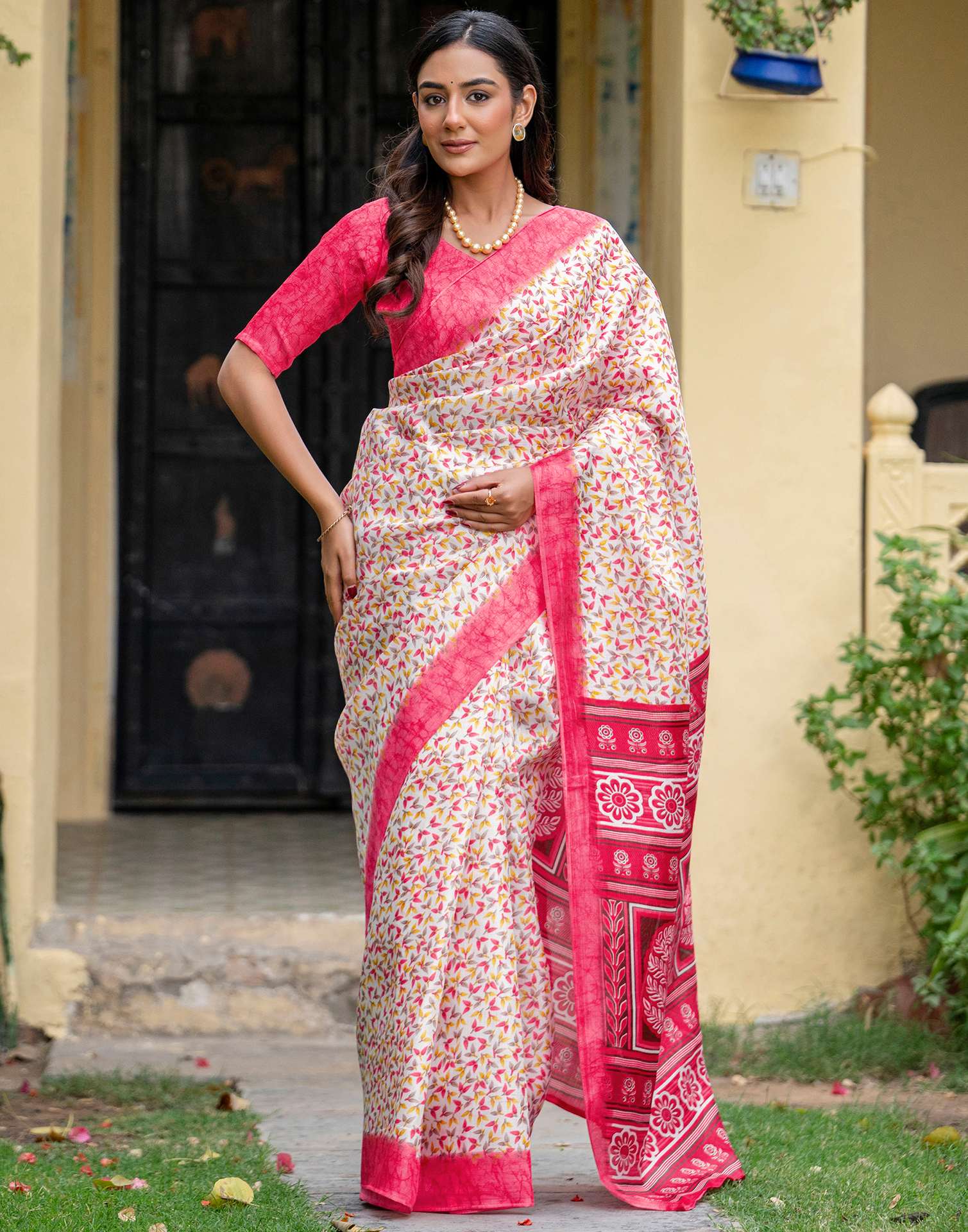 Off White Khadi Printed Saree