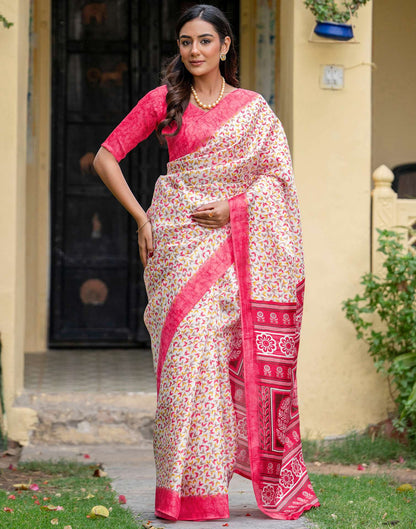 Off White Khadi Printed Saree