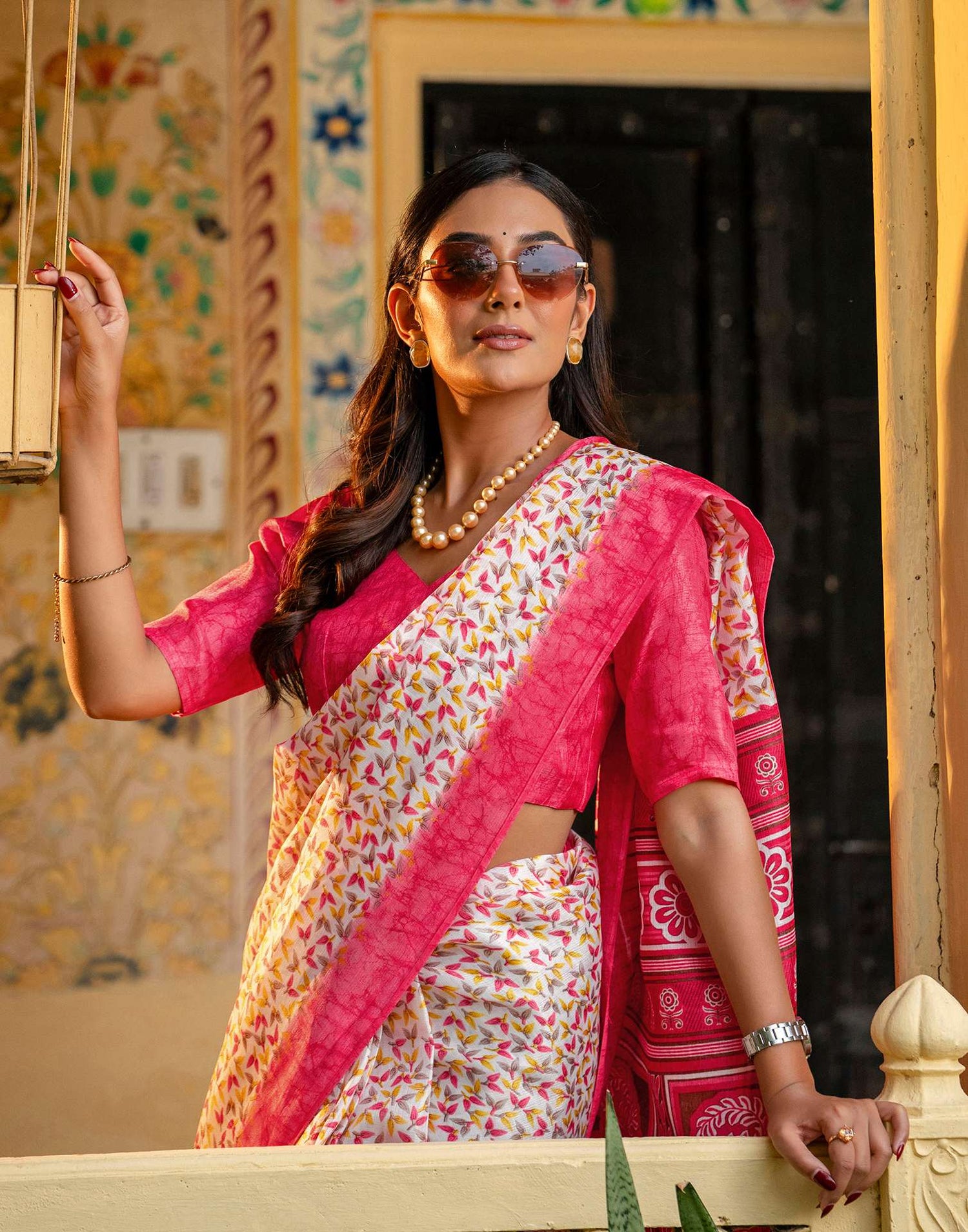 Off White Khadi Printed Saree