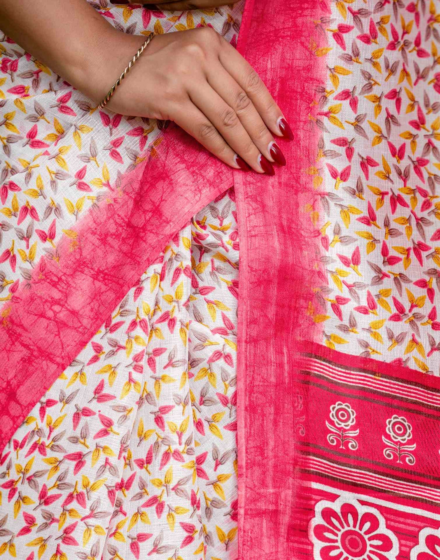 Off White Khadi Printed Saree