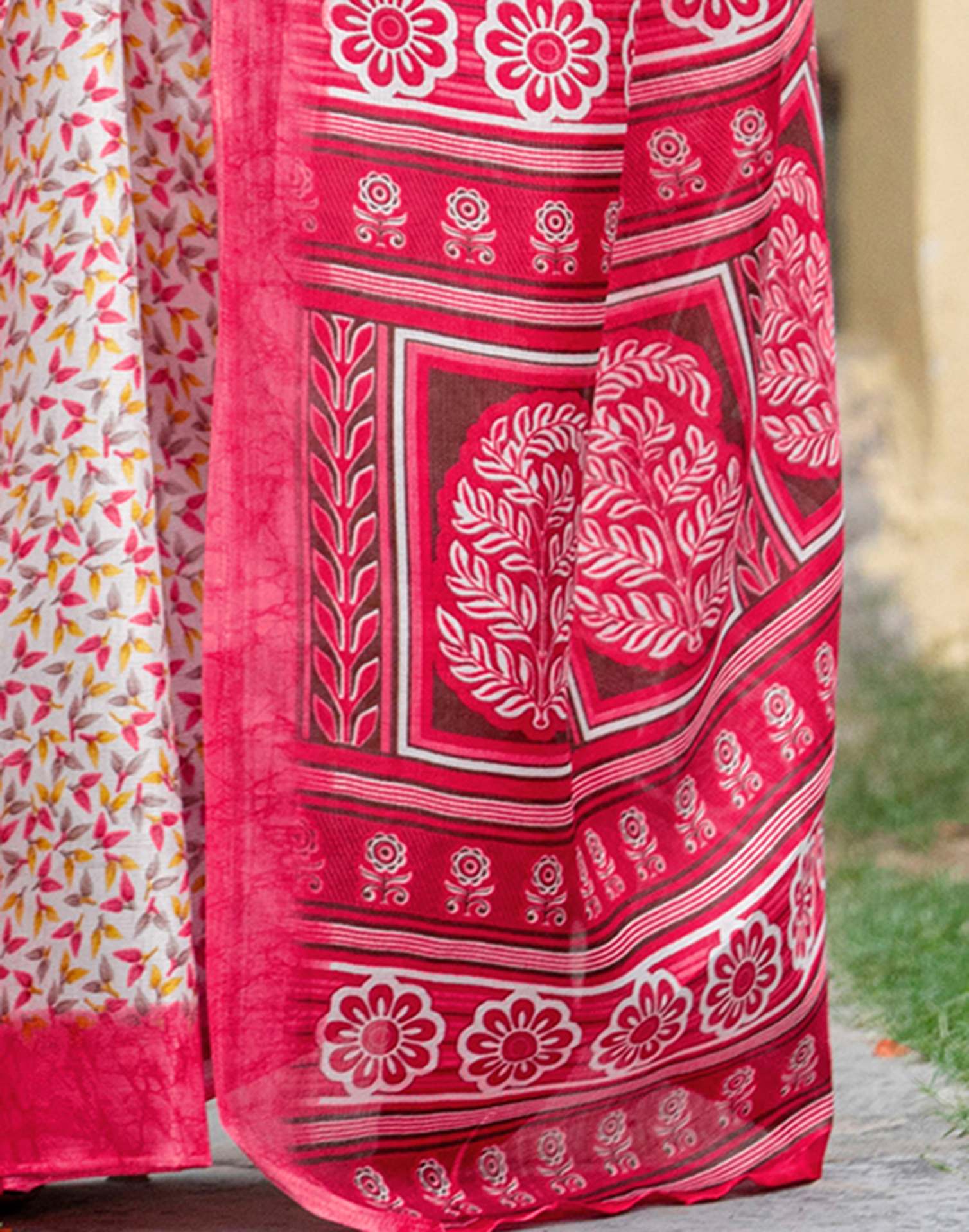 Off White Khadi Printed Saree