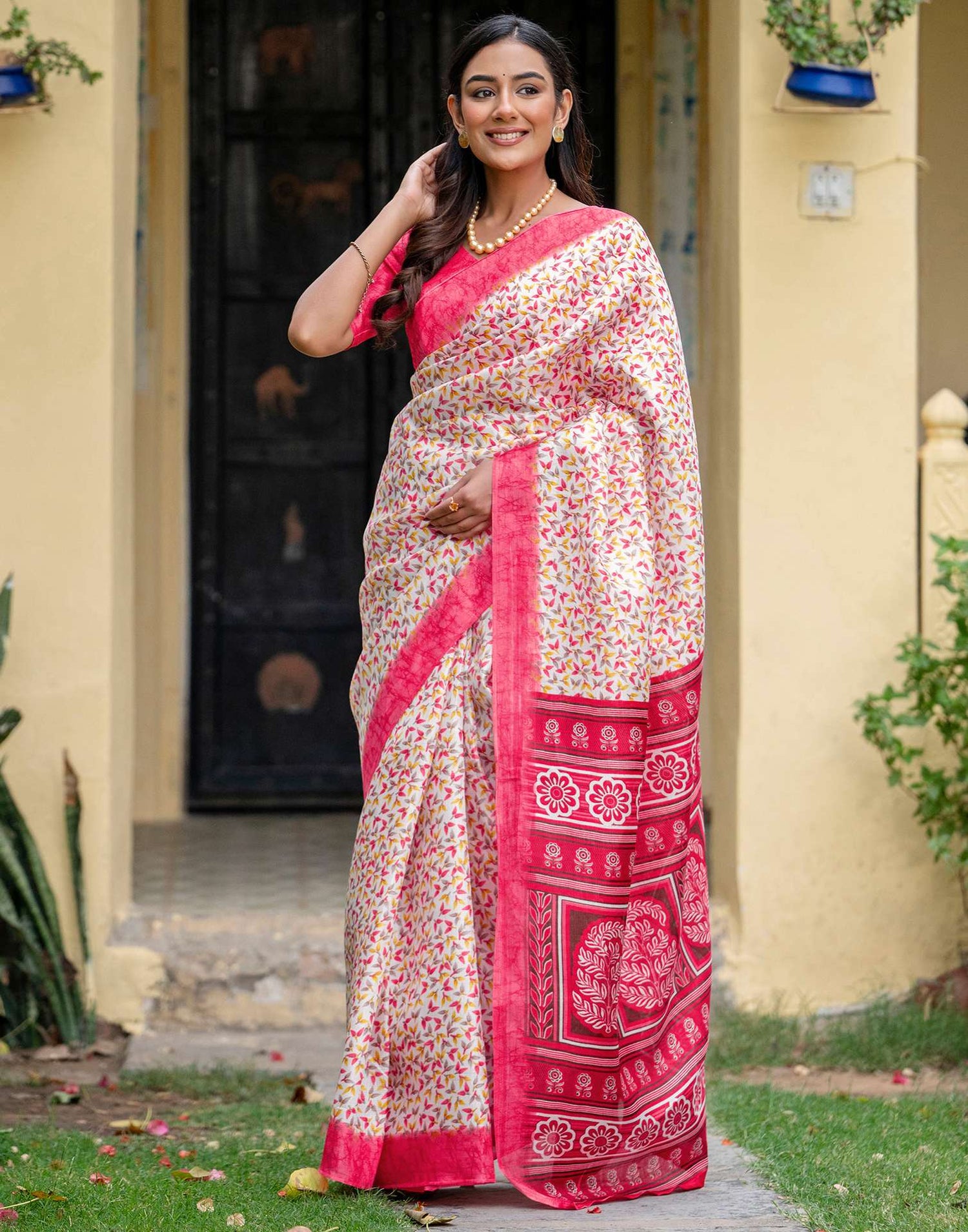 Off White Khadi Printed Saree