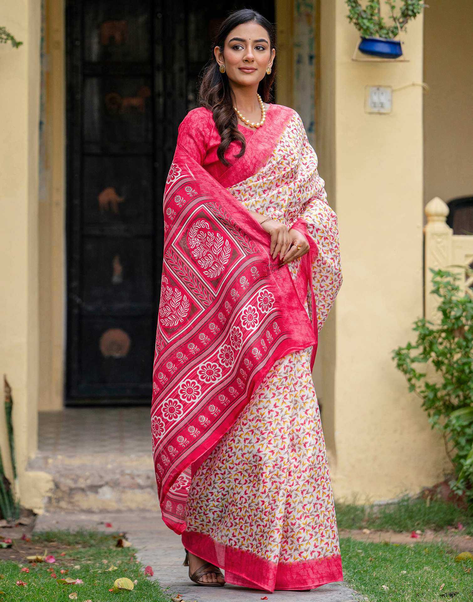 Off White Khadi Printed Saree