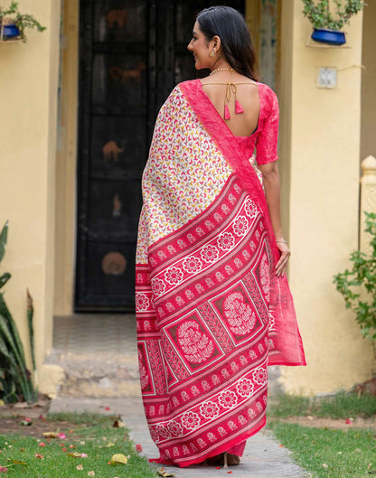 Off White Khadi Printed Saree