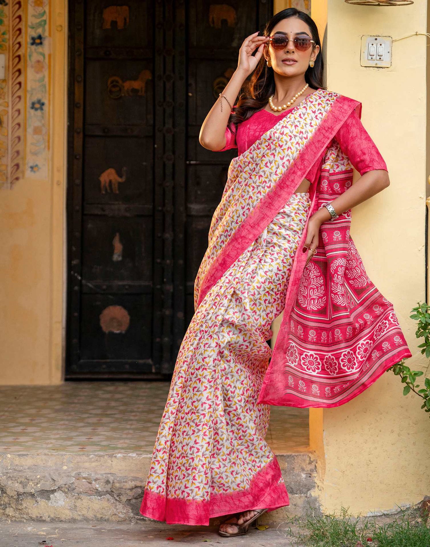Off White Khadi Printed Saree