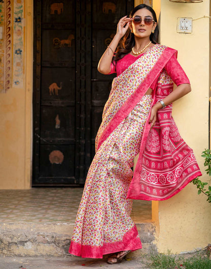Off White Khadi Printed Saree