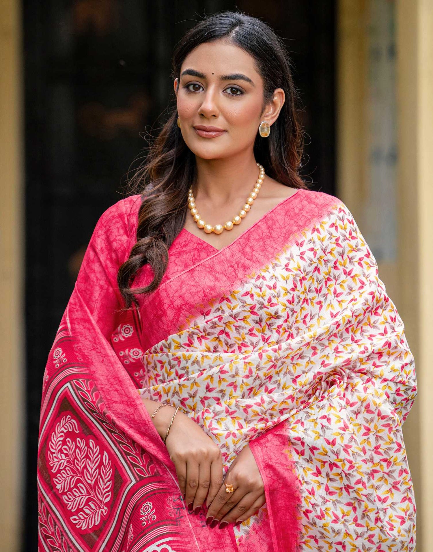 Off White Khadi Printed Saree