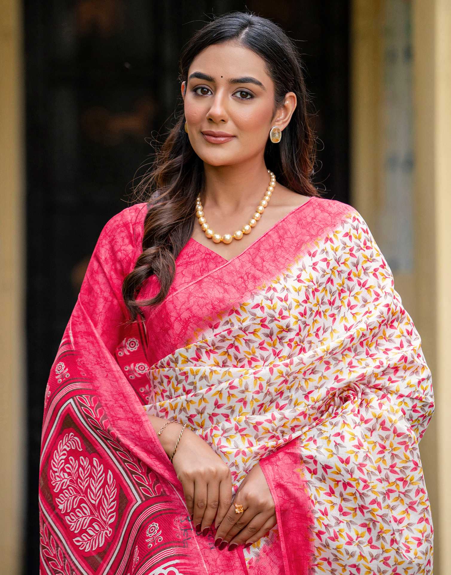 Off White Khadi Printed Saree