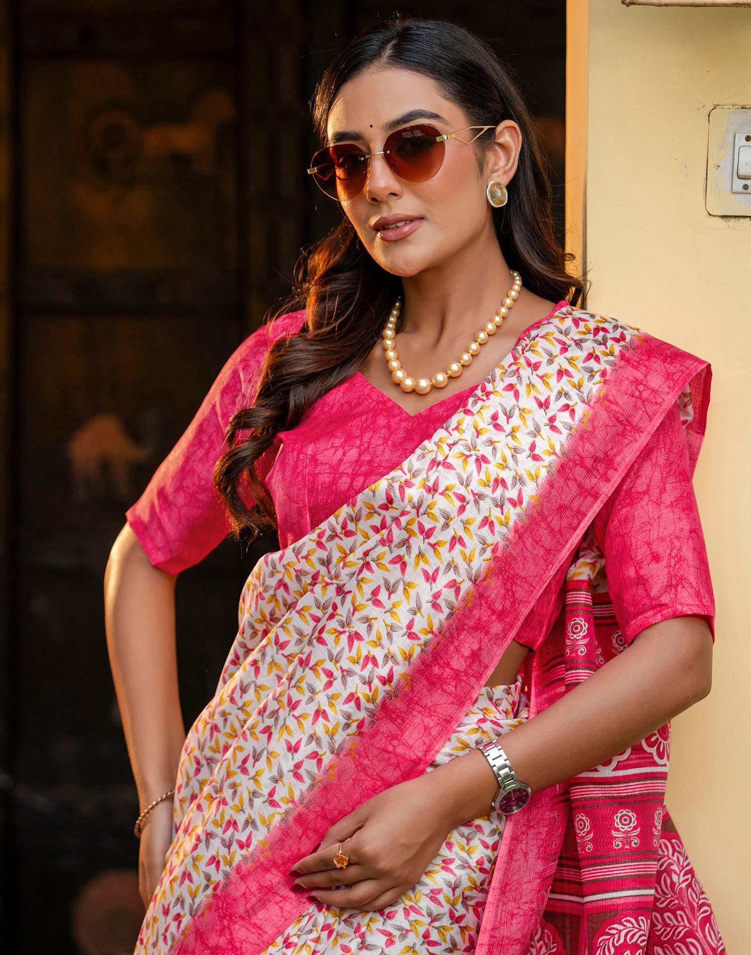 Off White Khadi Printed Saree